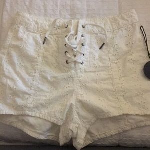 White lace shorts